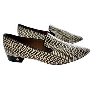 Tory Burch pascal loafer white black‎ pointed toe shoe king cobra snake size 9
